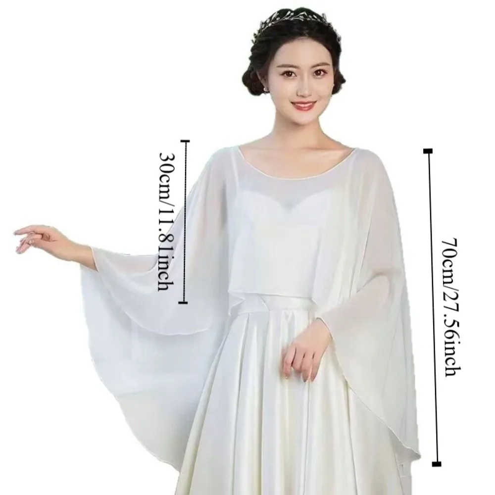 Solid Color Thin Wide Chiffon Shawl Sunscreen All Match Women Pullover Wraps Soft Party Dress Evening Capes Summer
