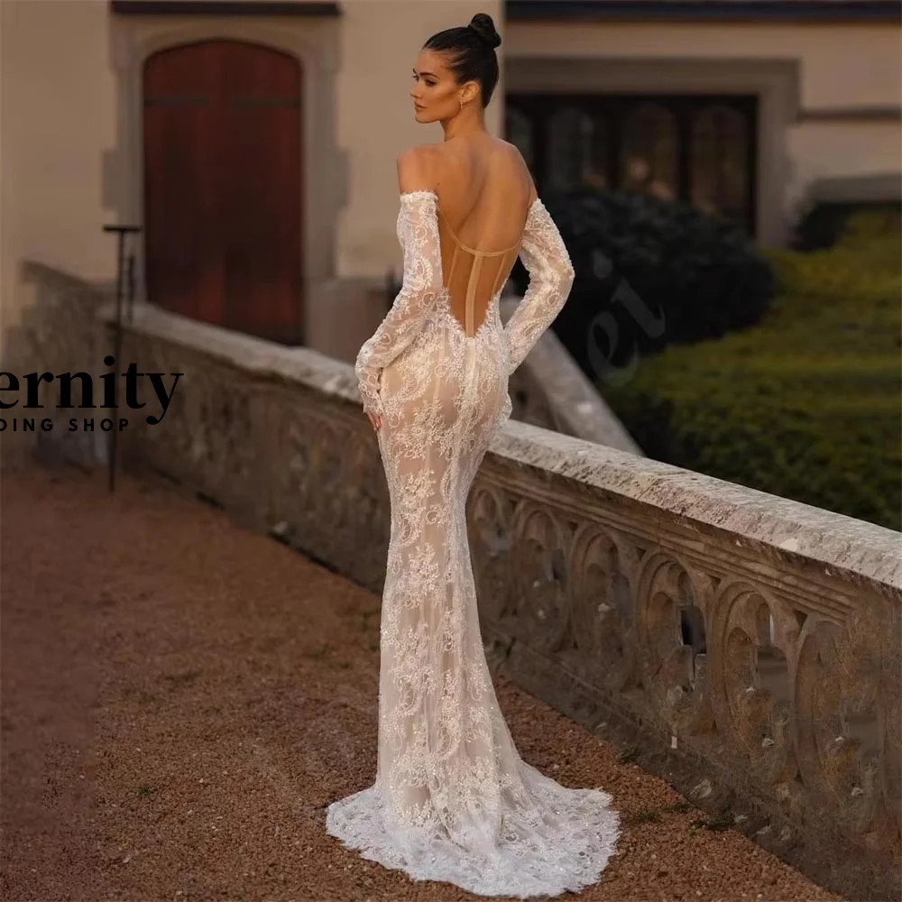 Customized Mermaid Sweetheart Wedding Dress Charming Lace Applique Bridal Dress Long Sleeve Bridal Gown 2024 Vestidos De Novia