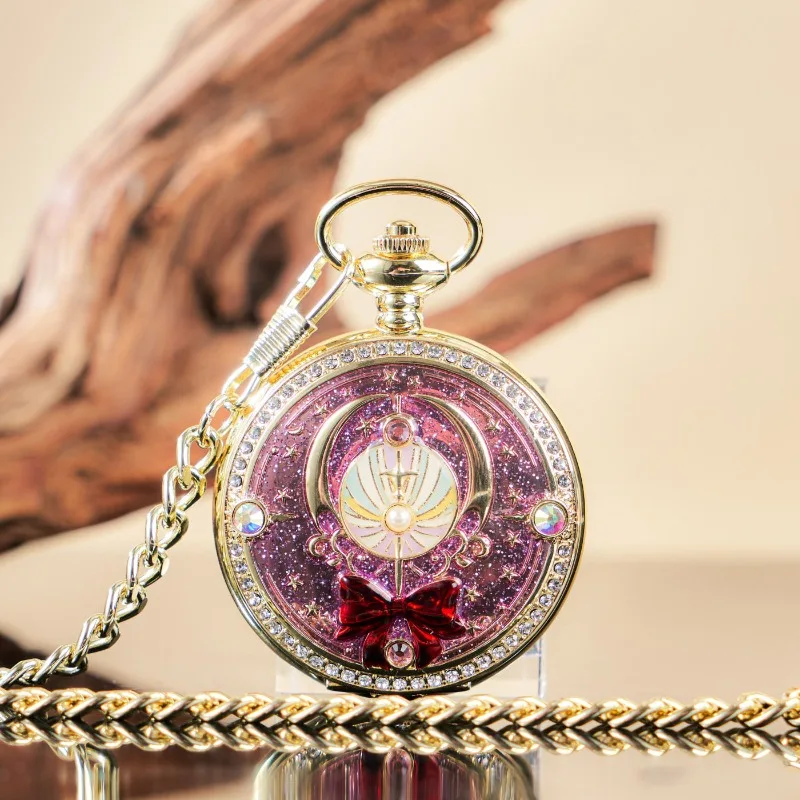Anime Sailor Pocket Watch Tsukino Usagi Mizuno Ami Hino Rei Aino Minako Portable Quartz Clock Necklace Pendant Cospaly Fans Gift