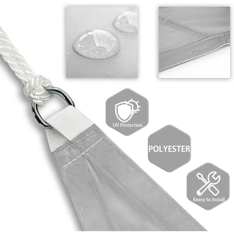 Outdoor Garden Backyard Deck Awning Shade Sail: Waterproof Gray Rectangle UV-Blocking Tarp Cloth, 10' X 11'