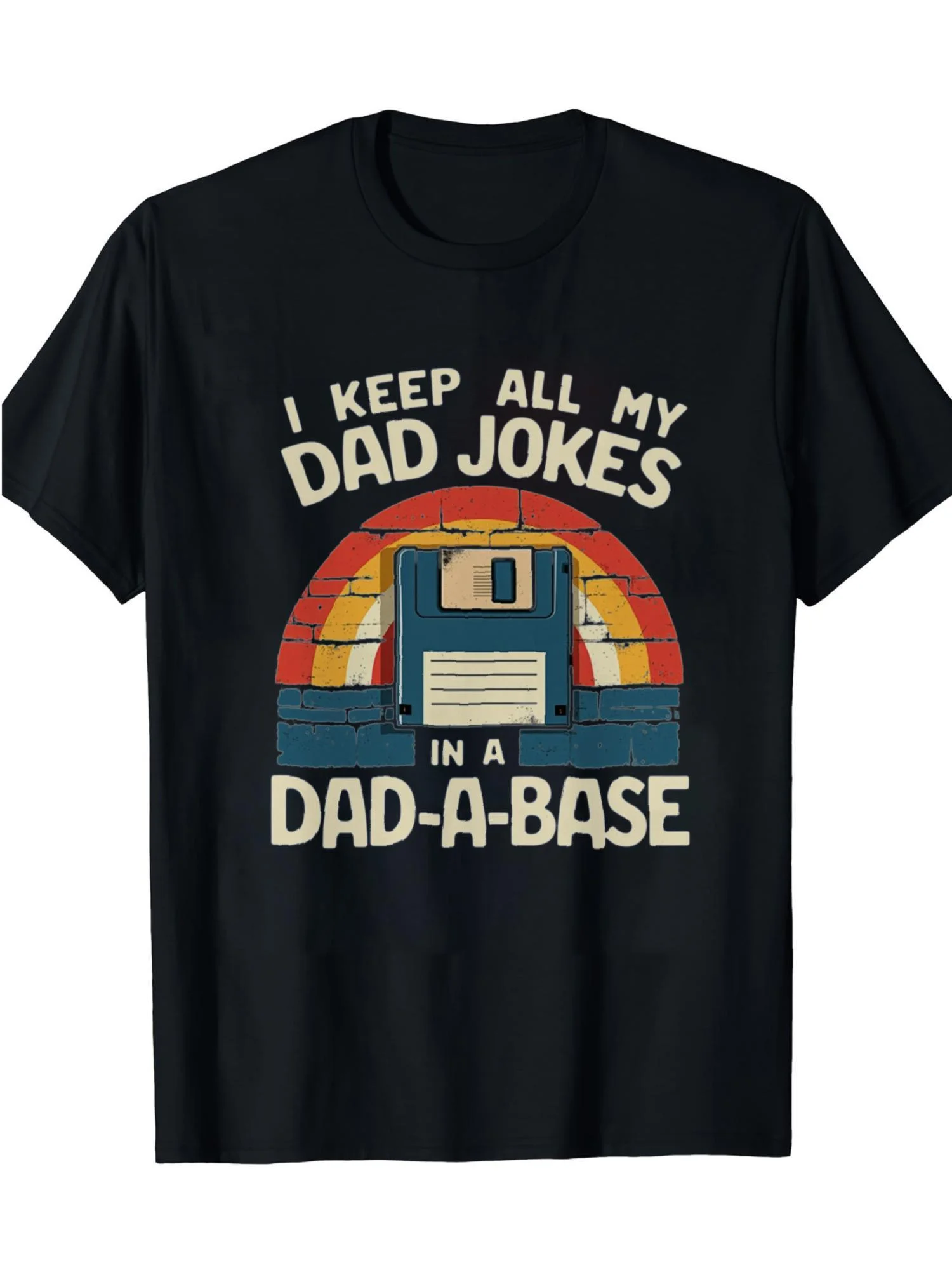 Men's Retro Dad Joke T-Shirt - Funny I'Ve Stored All the Dad Jokes in a Place Called'Dad Database' Retro Computer Design, Featuring Floppy Disk and 1980S Tech Humor - Breathable Soft Classic Fit Short-Sleeve Shirt - a Father's Day Gift for Tech-Savvy Dads