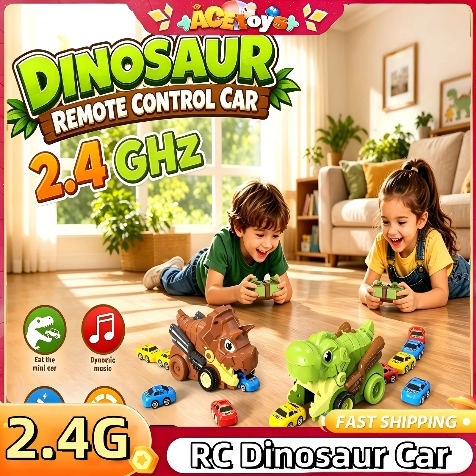 RC Dinosaur Car Magnetic Greedy Snake Toy Remote Control Electric Feeding Vehicle Two Player Interactive Battle Game for Kids