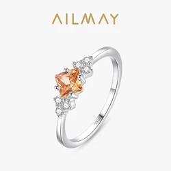 Ailmay 925 Sterling Silver Fashion Geometric Design Champagne Clear Zircon Finger Ring For Women Luxury Wedding Fine Jewelry Gif