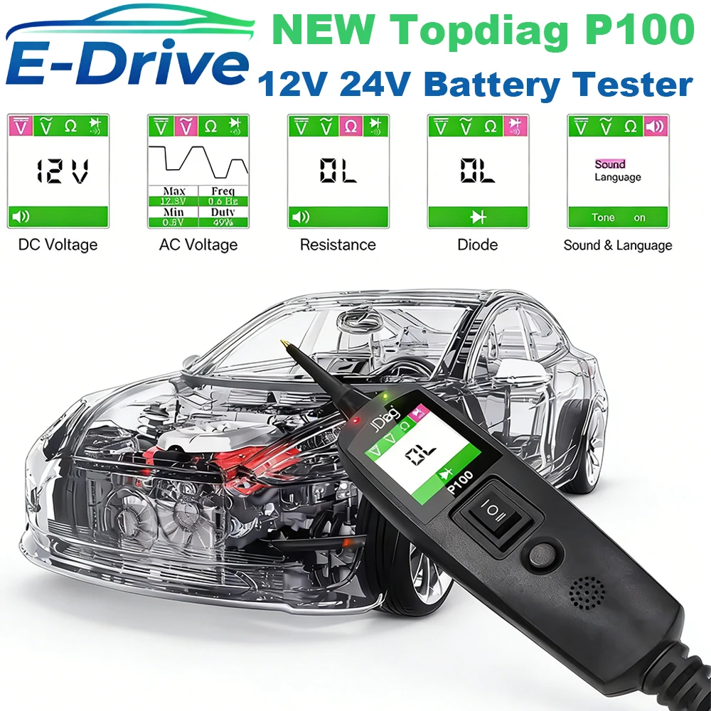 Topdiag P100 Automotive Power Circuit Probe Kit Circuit Tester Car Voltage Detect Electrical System 12V 24V Car Diagnostic Tool