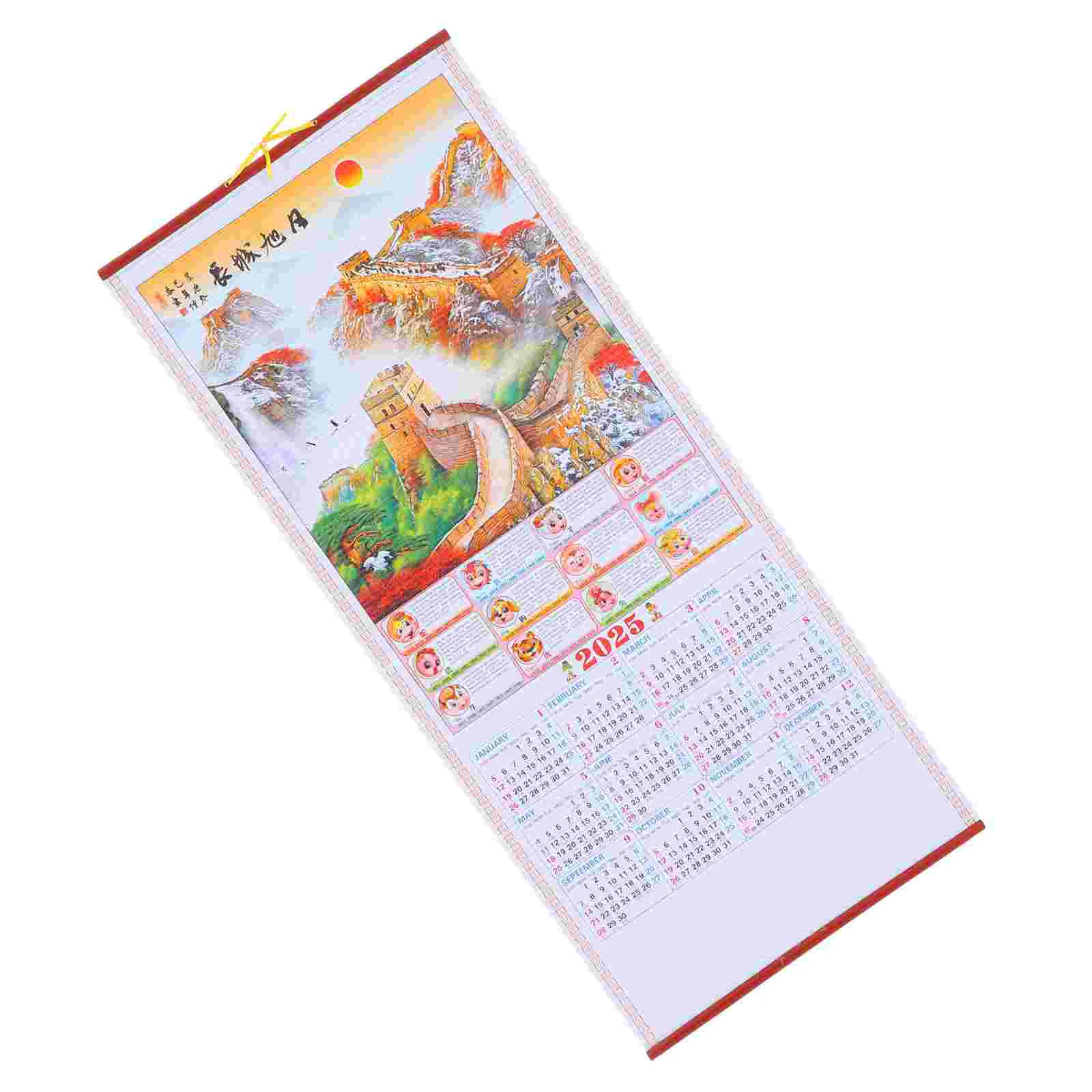 

Chinese New Year 2024 Date Hanging Scroll Calendar Imitation Rattan 2025 Snake Paper Office