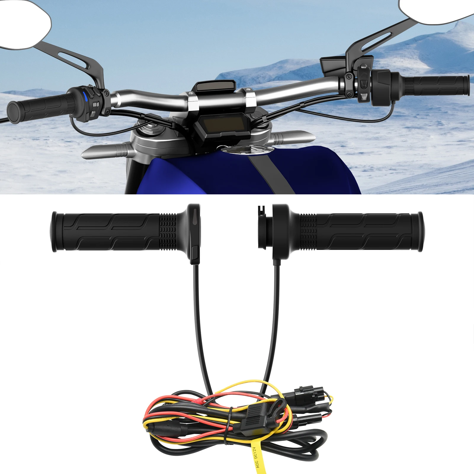 

1 Pair 12V 22mm Motorbike Hand Heated Grips Temperature Adjustable Motorcycle Hot Grips Motorcycle Heated Hand Grips
