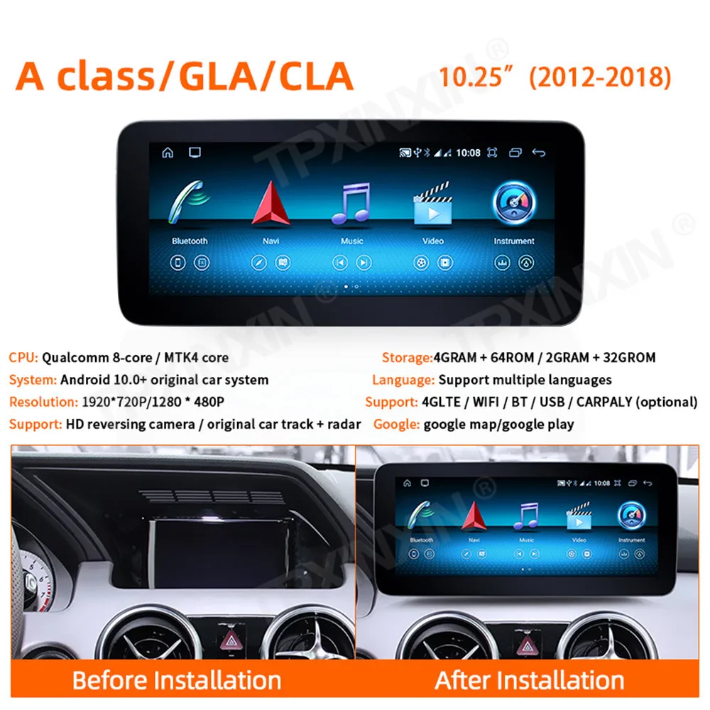 

Wireless CarPlay Android 13 Auto Car Multimedia For Benz A-Class-GLA-CLA 2012-2018 Head Unit 10.25 Inch QLED Touch Screen Update