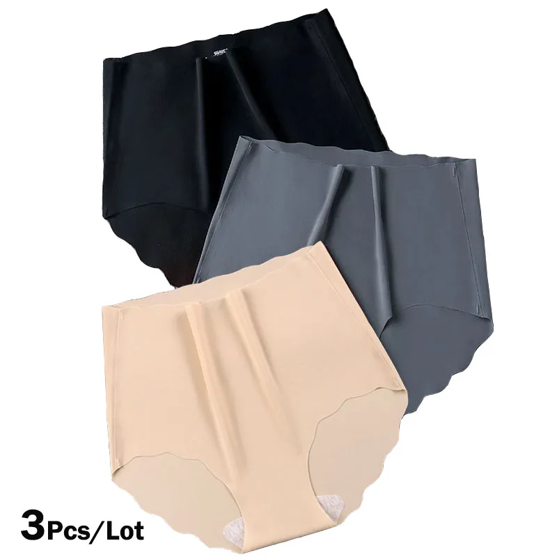 3Pcs/Lot High Waist Panties Women Ice Silk Seamless Underwear Invisible Hip Lift Briefs Girls Underpants Female Sexy Lingeries