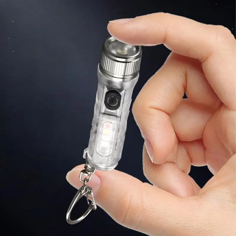 LED Keychain Lights White/ Red/ Blue Key Chain Flashlight Mini Flashlight With Type-c Fast Charging Port For Outdoor Activity
