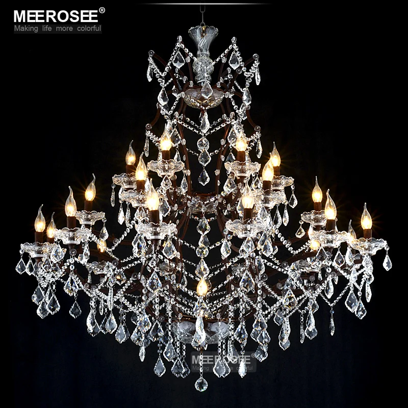 MEEROSEE Vintage Crystal Chandelier Light Fixture 25 Lights Hanging Suspension Lamp Crystal Chandeliers Lighting MD1130G60PN