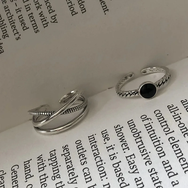 Women's 925 Sterling Silver Adjustable Black Stone Stackable Ring
