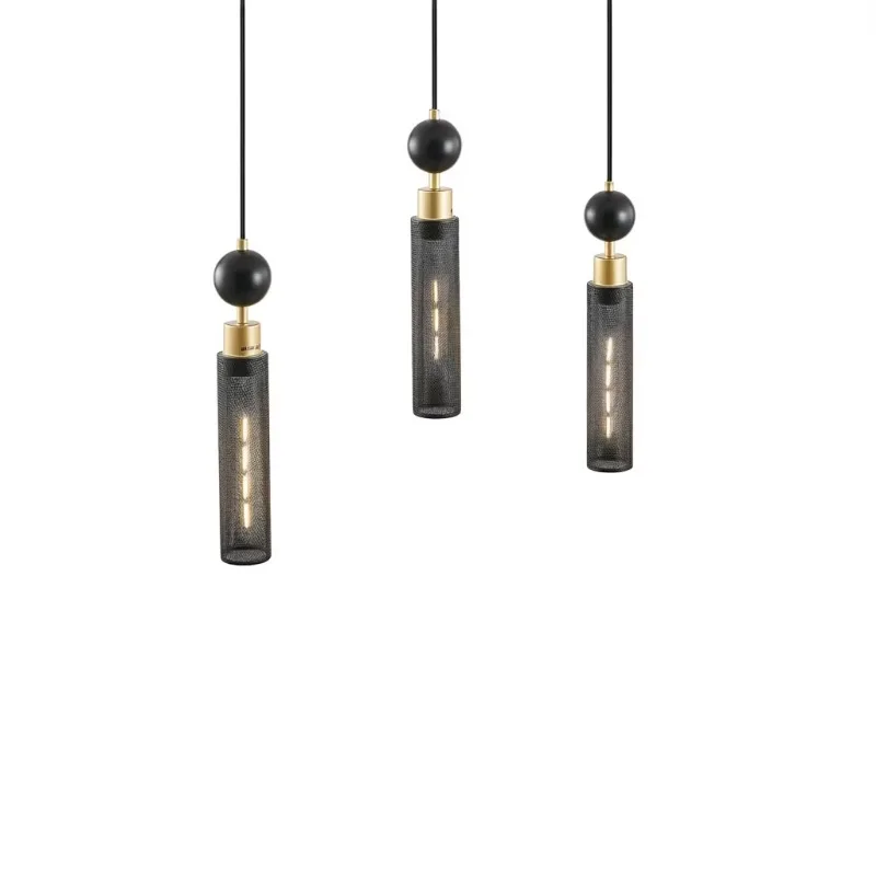 Modern chandelier, black gold cylindrical mesh lampshade, E27 base, adjustable hanging lamp, suitable for restaurants