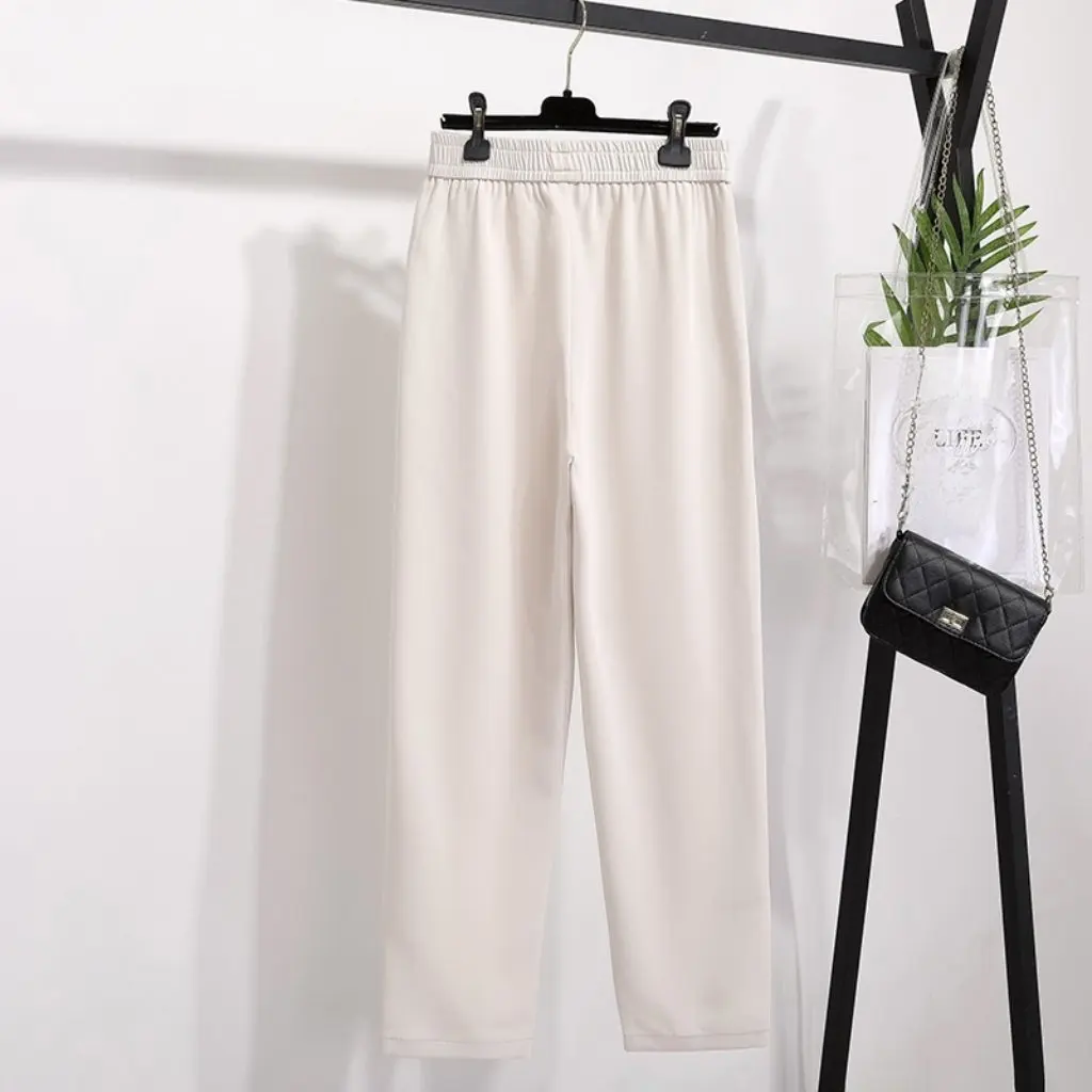 

Осенние женские повседневные брюки большого размера с высокой талией, 300 кг, толстый мм, свободный прямой костюм с заклепками, модные большие размеры