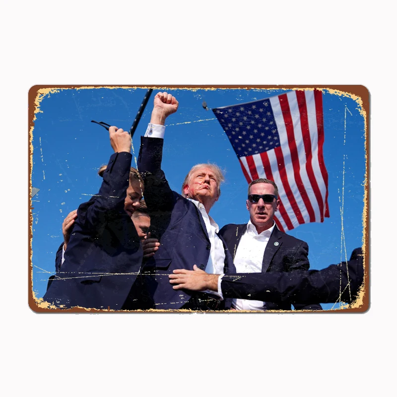 

Trump Rally Shooter Trump 2024 USA Freedom Posters Metal Plaque Poster Home Decorations Classic Tin Sign Room Decor Wall art