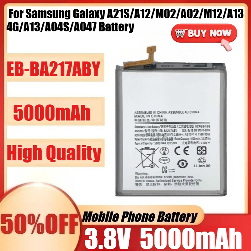 

New EB-BA217ABY 3.8V 5000mAh Battery For Samsung Galaxy A21S/A12/M02/A02/M12/A13 4G/A13/A04S/A047 Replacement Battery