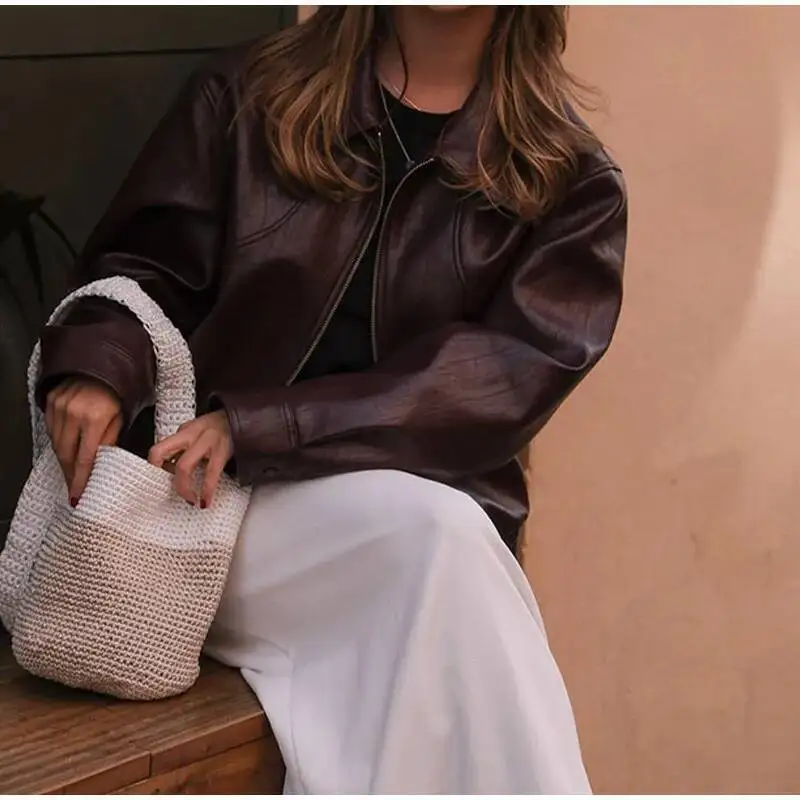 

Кожаная куртка на молнии с длинным рукавом, пальто, осень-зима 2021, модное женское офисное женское пальто