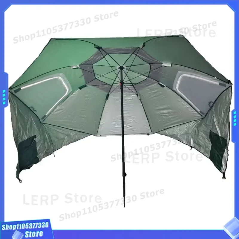 2.4m Portable Beach Tent Umbrella Large Fishing Parasol Multi Functional Canopy for Camping Team Outdoor Sun Shelter