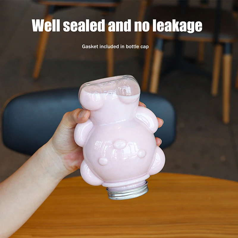 700Ml Big Head Bear Transparent Plastic Juice Bottles Perfect For Juices Smoothies Milk And Homemade Drinks Sealed Plastic Cup