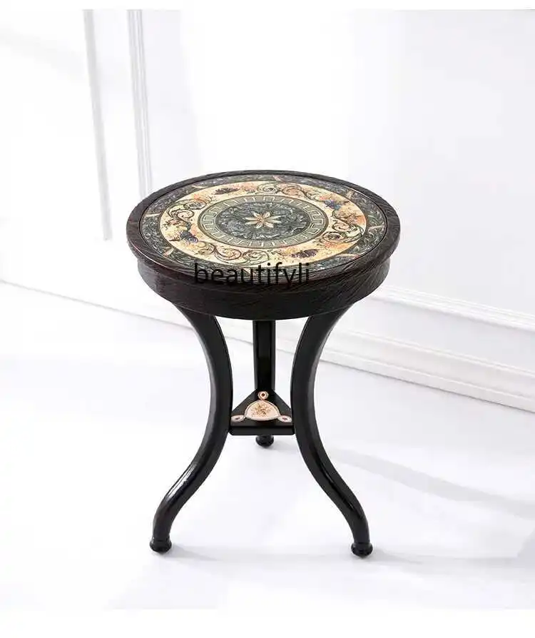 

American Retro Corner Table Living Room New Chinese Style Glass round Table Art Sofa round Table