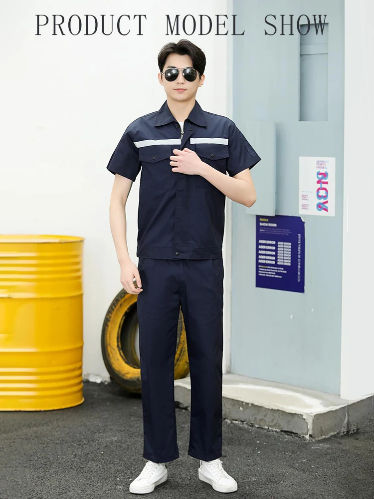 Conjunto de uniforme de trabajo de verano Unisex, camisa ligera de manga corta, pantalones, mono, resistencia a la abrasión y manchas para tiendas de reparación de automóviles