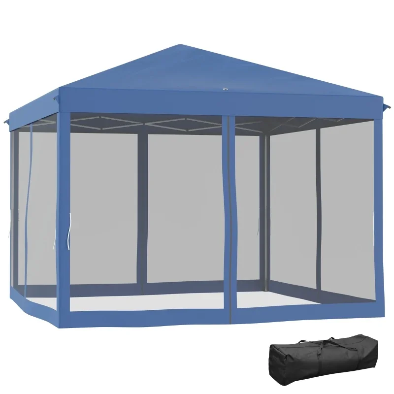 Blue 10' x 10' Pop Up Canopy Tent with Netting, Instant Gazebo, with Carry Bag, Height Adjustable, for Outdoor, Garden, Patio