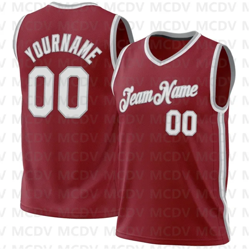 Custom Maroon White-Gray Authentic Throwback Basketball Jersey 3D Print Team Name Number Sport Clothes Adult Youth