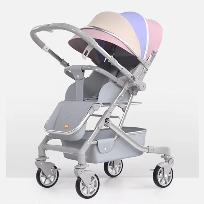 High Landscape Baby Stroller Two-way Implementation can sit and lie Down Lightweight One-key Folding Umbrella Car Newborn Baby