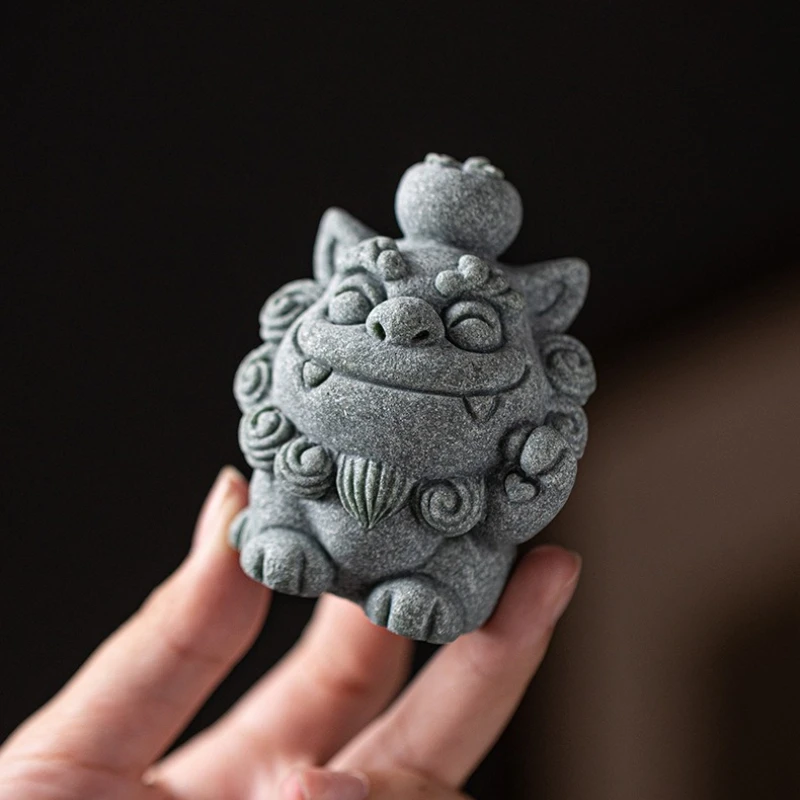 Paar Fu-Hund Löwen-Statue Niedliche Tee-Haustier-Figur Aquarium-Ornament Heim- und Büro-Schreibtisch-Deko Glücksbringer Geschenk