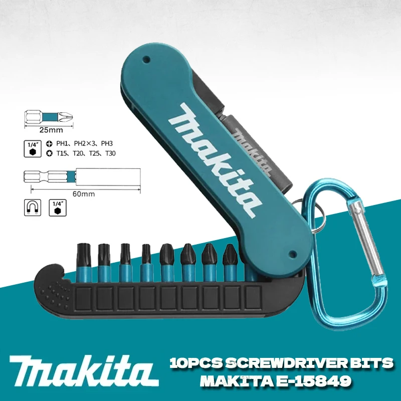 Makita E-15849 10Pcs Screwdriver Bit Set Magnetic Sleeve PH1 PH2 PH3 T15 T20 T25 T30 Hexagonal Cross Screwdriver Bit Accessories