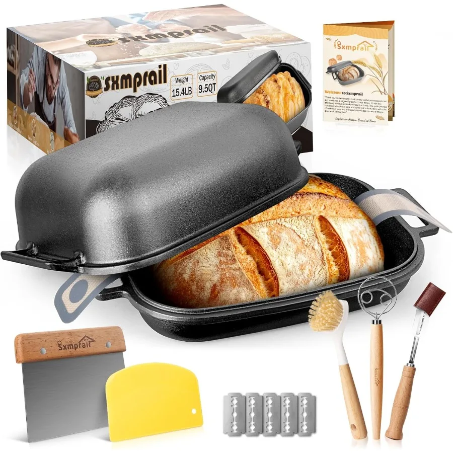 

Чугунная форма для выпечки Cloce Loaf Dutc, предварительно обработанная, 9,5 кварт (13 л), сверхпрочная, с антипригарным покрытием, овальная, с крышкой, для домашнего использования.