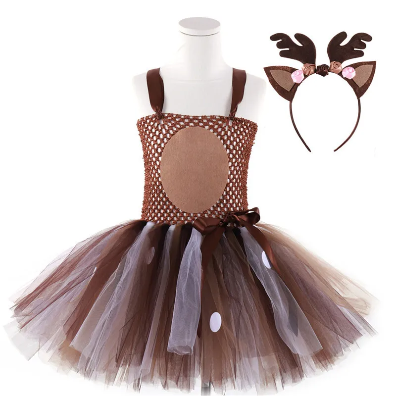 

Cute Kids Big Plum Deer Play Dress Girls Banquet Evening Gown Festive Girls Cosplay Costume Fawn Skirt
