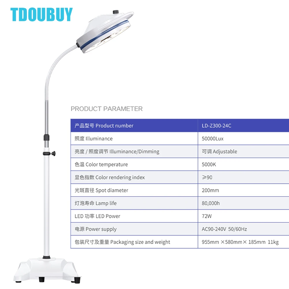 24 LED Vertical Movable Shadowless Surgical Operating Light, Veterinary Medical Exam Lamp for Pet Clinic Animal Dental Surgery