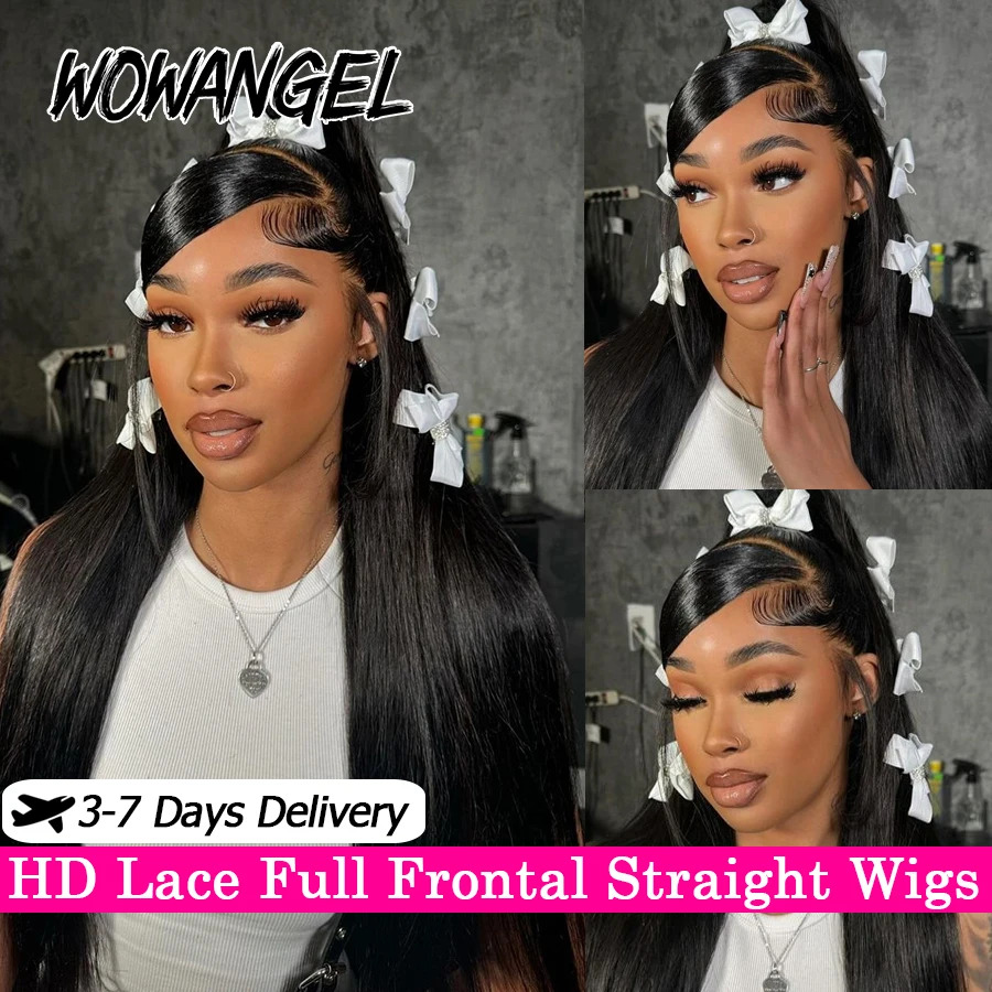 

WowAngel 13x6 HD Lace Full Frontal Wigs 34in Straight Remy Hair 13x4 Full Frontal Human Hair Wigs Melt Skins Pre Plucked Wigs