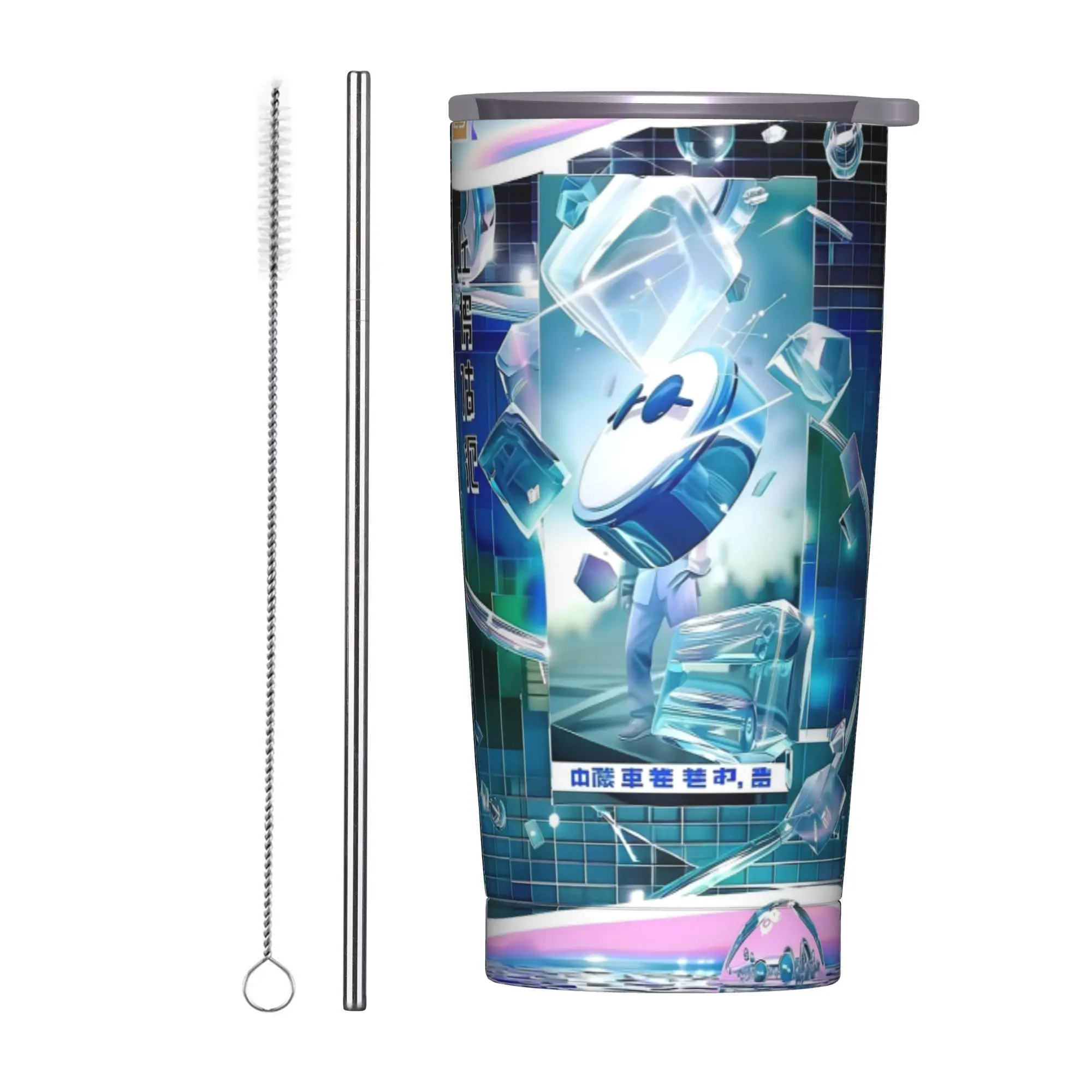 Digital Frutiger Aero Cybercore Vision Tumbler Vacuum Insulated  Thermal Cup with Lid Straw Smoothie Tea Mugs Water Bottle, 20oz
