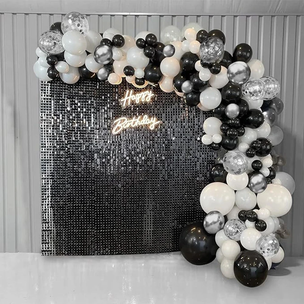 White Black Balloon Kit Silver Confetti Balloons Garland Arch Birthday Party Baby Shower Wedding Anniversary Decoration Globos