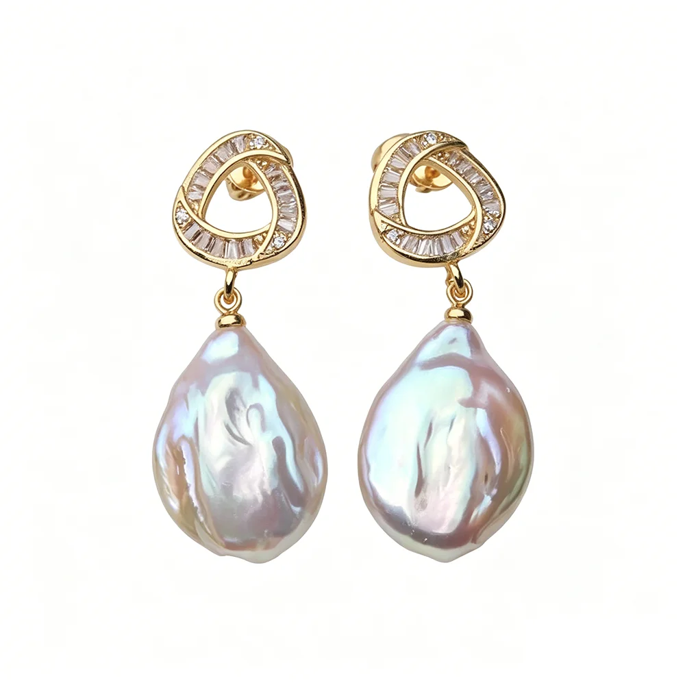 Real Natural Baroque Pearl Earrings Woman,Silver 925 White Freshwater Pearl Drop Earrings Jewelry Wife Anniversary Gift White