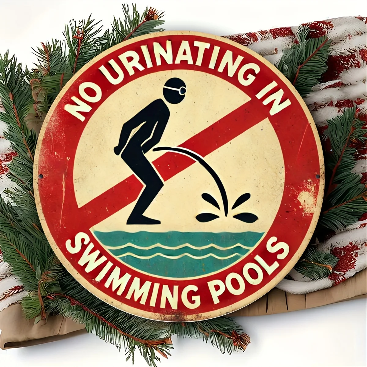 Plaque 2D plate, 1 pièce, signe 'Interdiction de faire pipi', adaptée aux piscines - Métal rétro, plaque 'Peeing' anti-poussière, décoration murale extérieure pour piscine