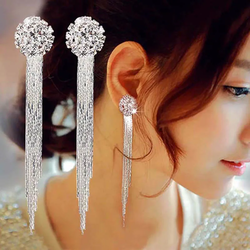 Pendientes de lujo con borlas de cristal para mujer, joyería de moda, pendientes largos colgantes para novias y bodas