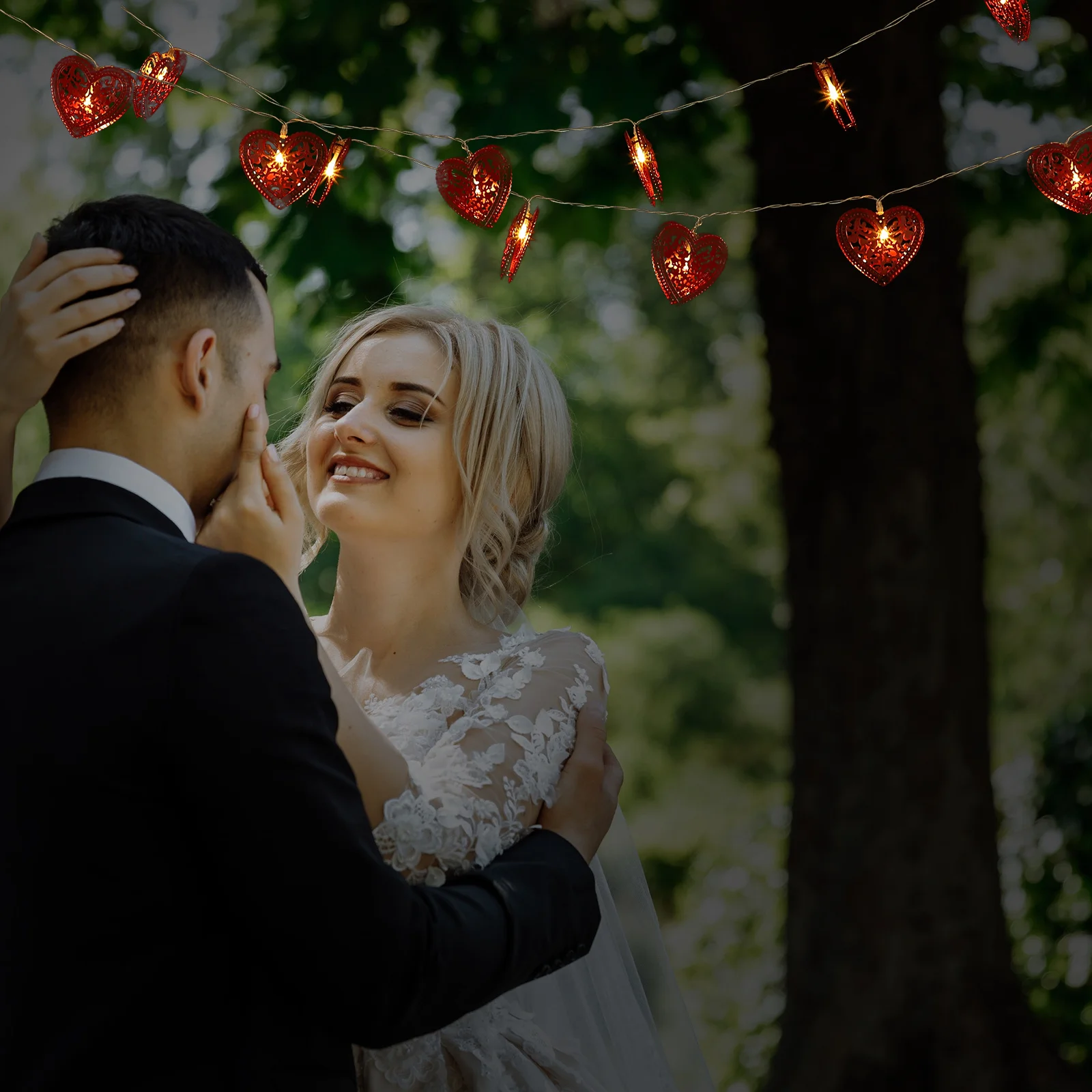 مجموعة واحدة من سلسلة مصابيح على شكل قلب باللون الأحمر القابل للانحناء لديكور عيد الحب وحفلات الزفاف الرومانسية والديكور الداخلي والخارجي #6