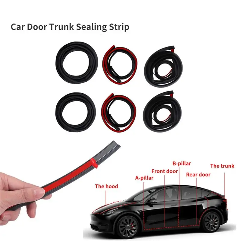 6Pcs Rubber Auto Door Seal Strips Kit Soundproof Noise Reduction For Tesla Model S Top-Rated