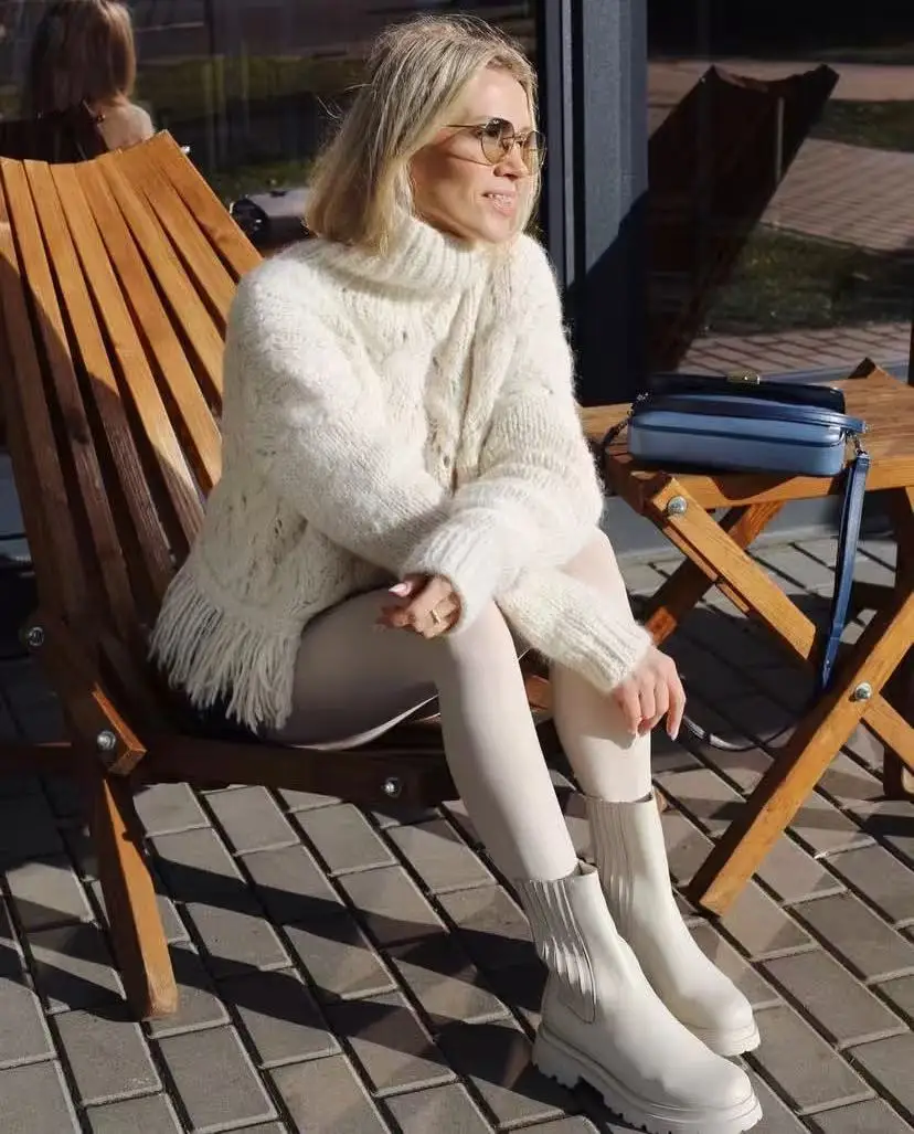 Neuer modischer und vielseitiger Freizeitstil mit ausgehöhlter Schnürung vorne und hinten, zwei-in-eins-Strickjacke für Damen. – Detail 1