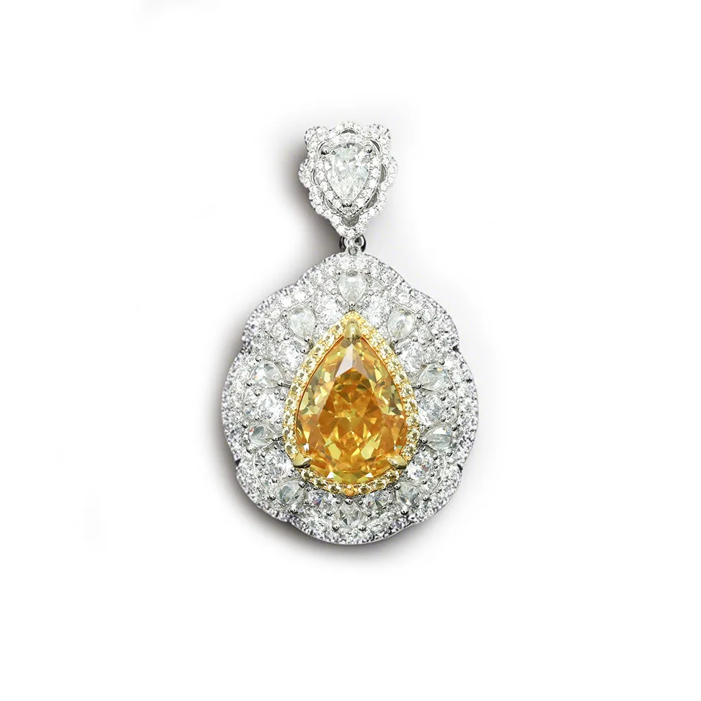 

New S925 Silver High Carbon Diamond Color Yellow Ice Flower Water Drop Shape Fashion Versatile Female Pendant Wedding Jewelry