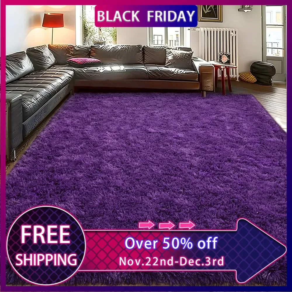 9x12 Large Area Rugs for Living Room, Ultra Soft Purple Big Shag Rug for Bedroom Nursery, Modern Fluffy Plush Carpet for Kids