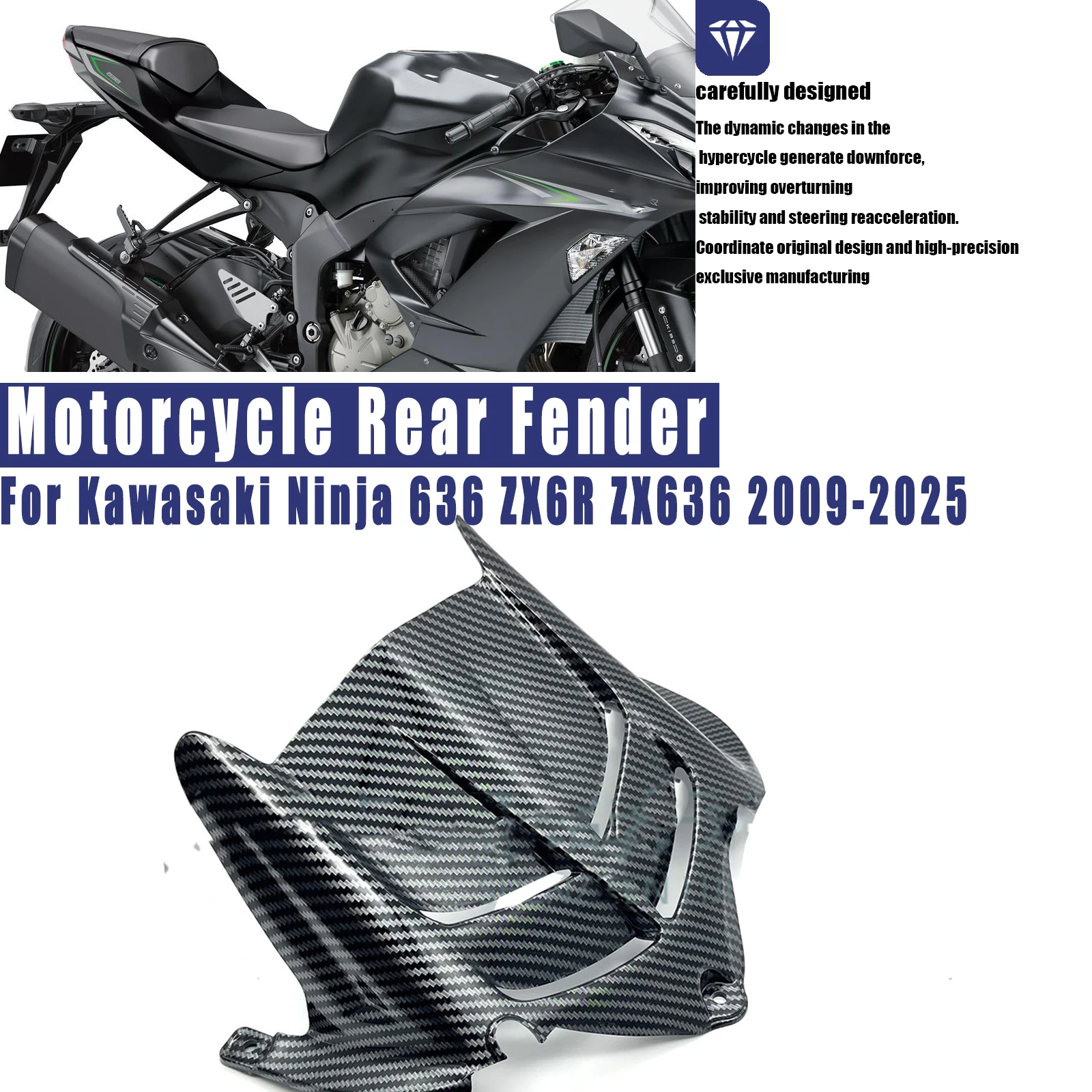 Motorcycle Rear Fender Hugger Cover Rear Mudguard Guard ABS Carbon Fiber Injection For Kawasaki Ninja 636 ZX6R ZX636 2009-2025