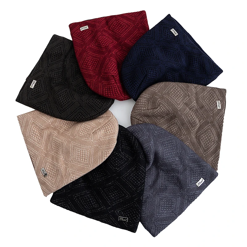 Nowa Czapka Zimowa Unisex z Efektem Grzania, Czapka typu Skull Cap z Wzorem Diamentowej Kratki, Gruba Czapka Zimowa dla Kobiet i Mężczyzn, Czapka Dzianinowa