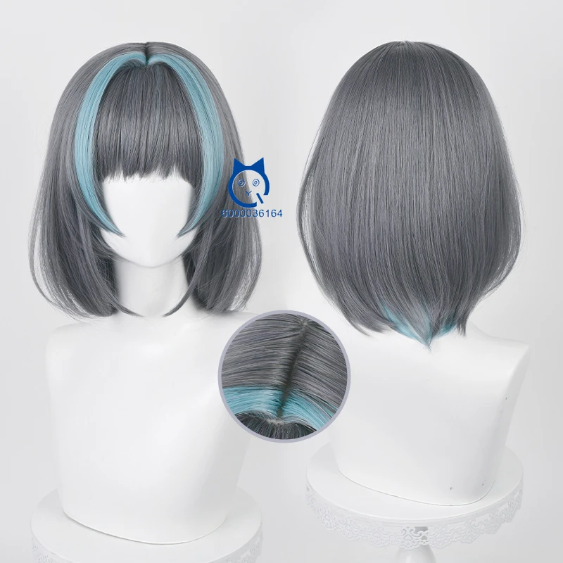 

Game Azur Lane HMS Cheshire New Arrival Cosplay Wig Short Grey Mixed Blue Heat Resistant Synthetic Hair for Halloween Comic Con