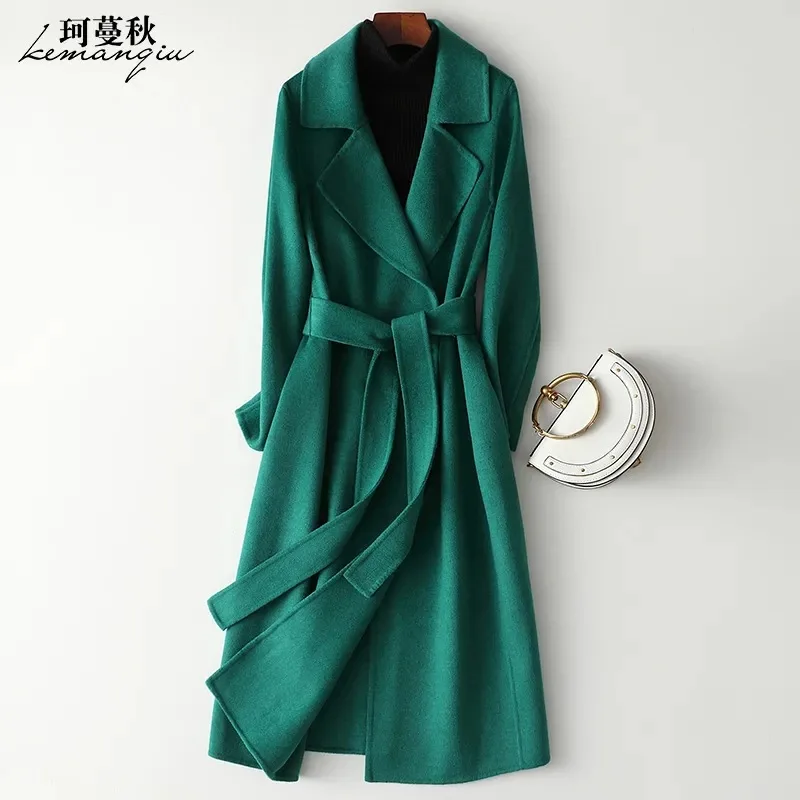 Single-layer coat women's long knee straps 2023 new small thin woolen coat women's high-end