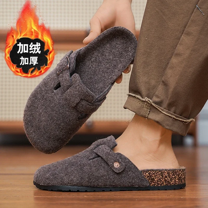 حذاء البغال الرجالي الشتوي الدافئ مقاس كبير 47 مع دعم قوس للجنسين أحذية الشاطئ الكلاسيكية للرجال صنادل من جلد الغزال قباقيب الفلين الرجعية Tatoпочки #4