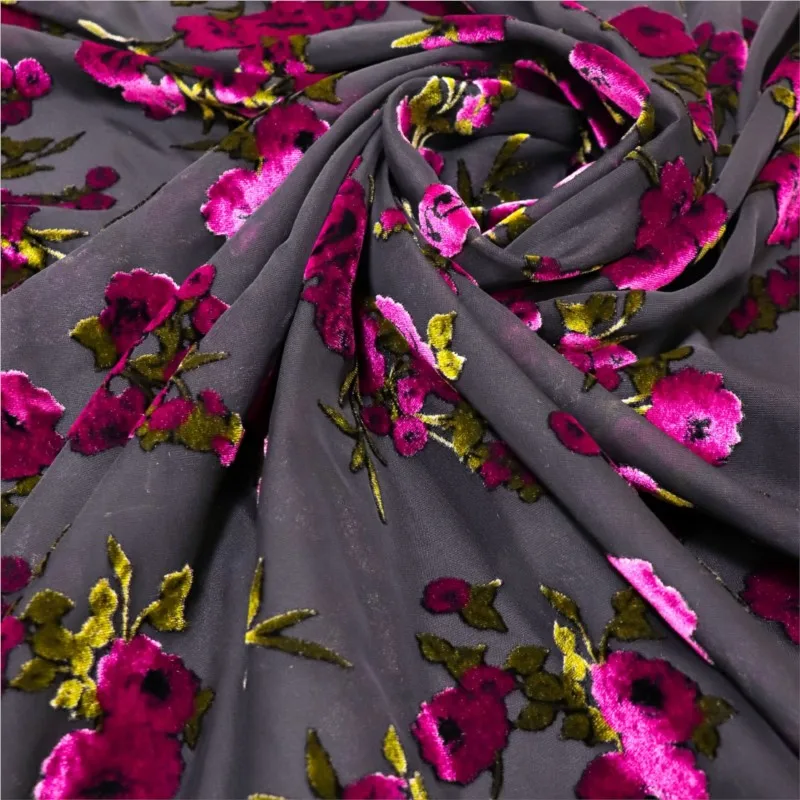 

Woven velvet brocade viscose printed rose-patterned and burnt fabric nightgown dress cheongsam