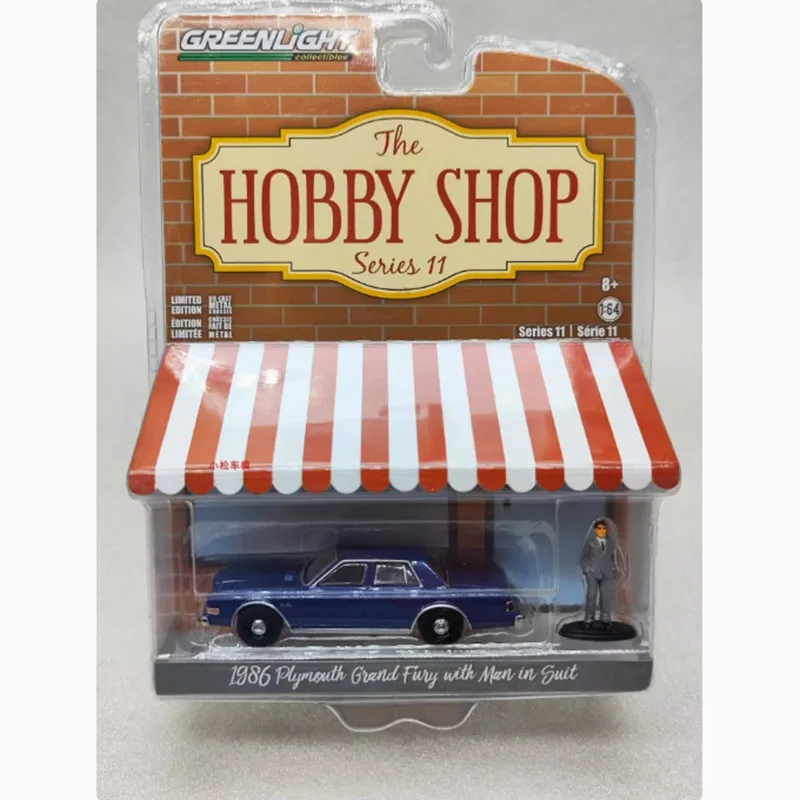 Greenlight 1:64 1986 Plymouth Grand Fury Blue Police With Doll Alloy Car Model Adult Collection Display Gift Boy Toy